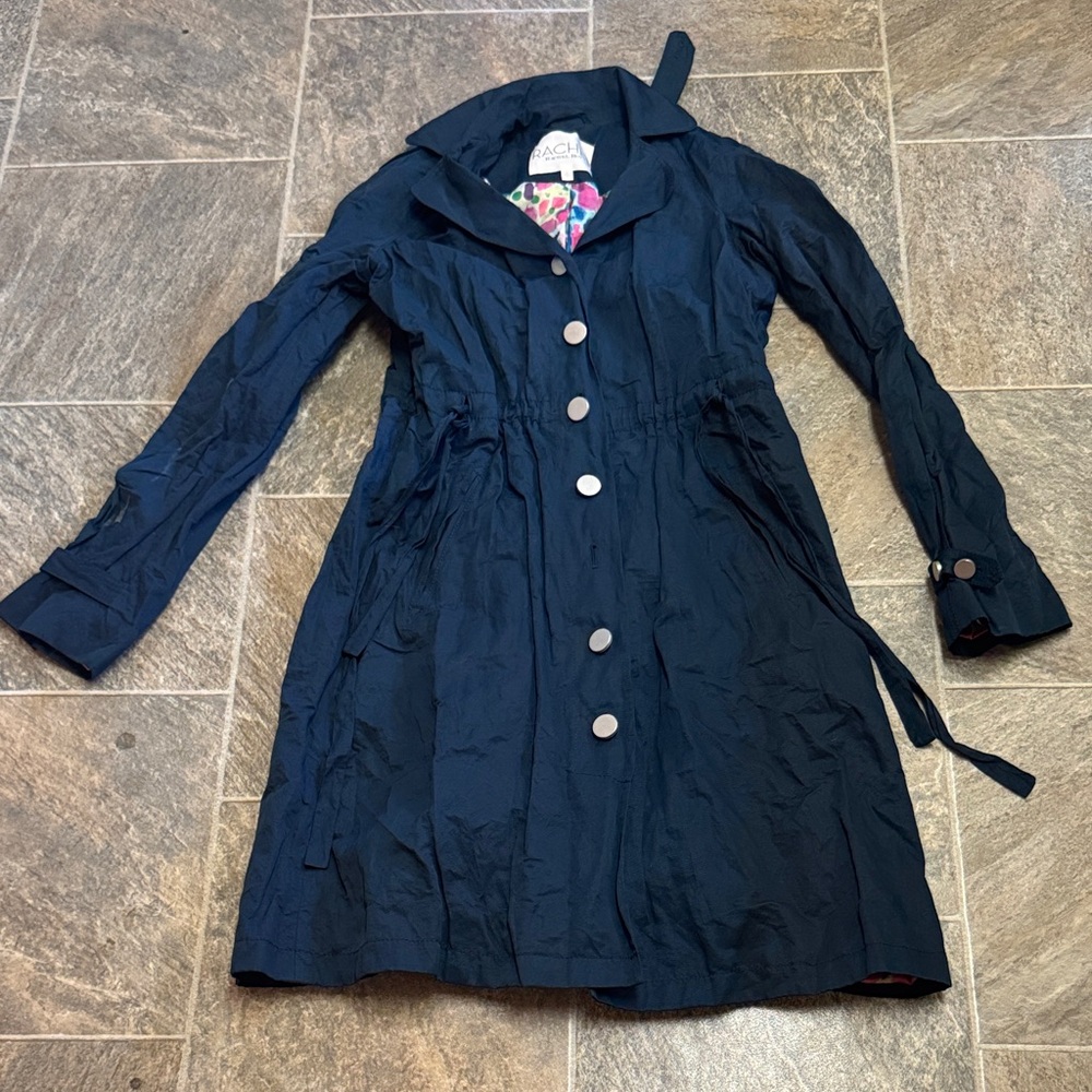 RACHEL Rachel Roy Navy Trench Coat with Button Accents